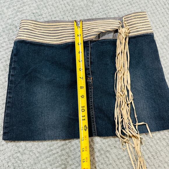 vintage low rise boho belted dark wash denim jean micrio mini skirt y2k neeso - Picture 4 of 7